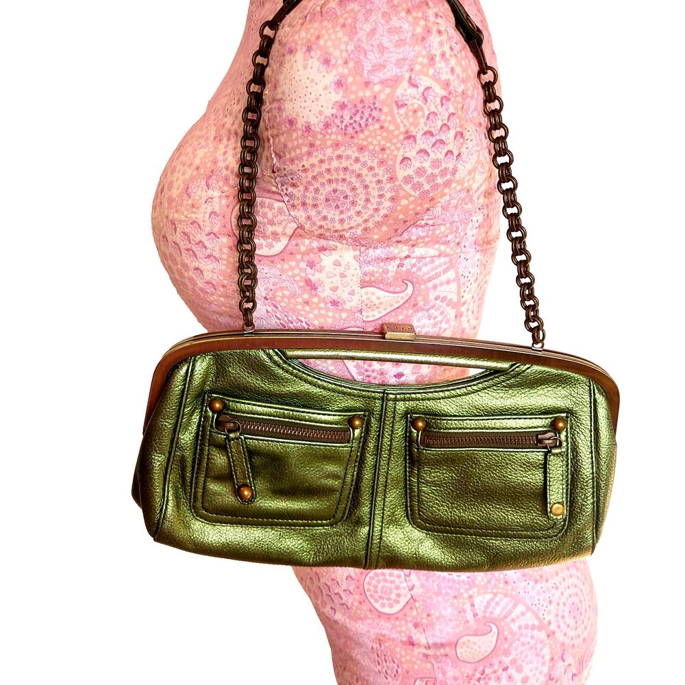 RAFE New York Green Metallic Leather Clutch Shoulder Purse Handbag NWOT MSRP$420